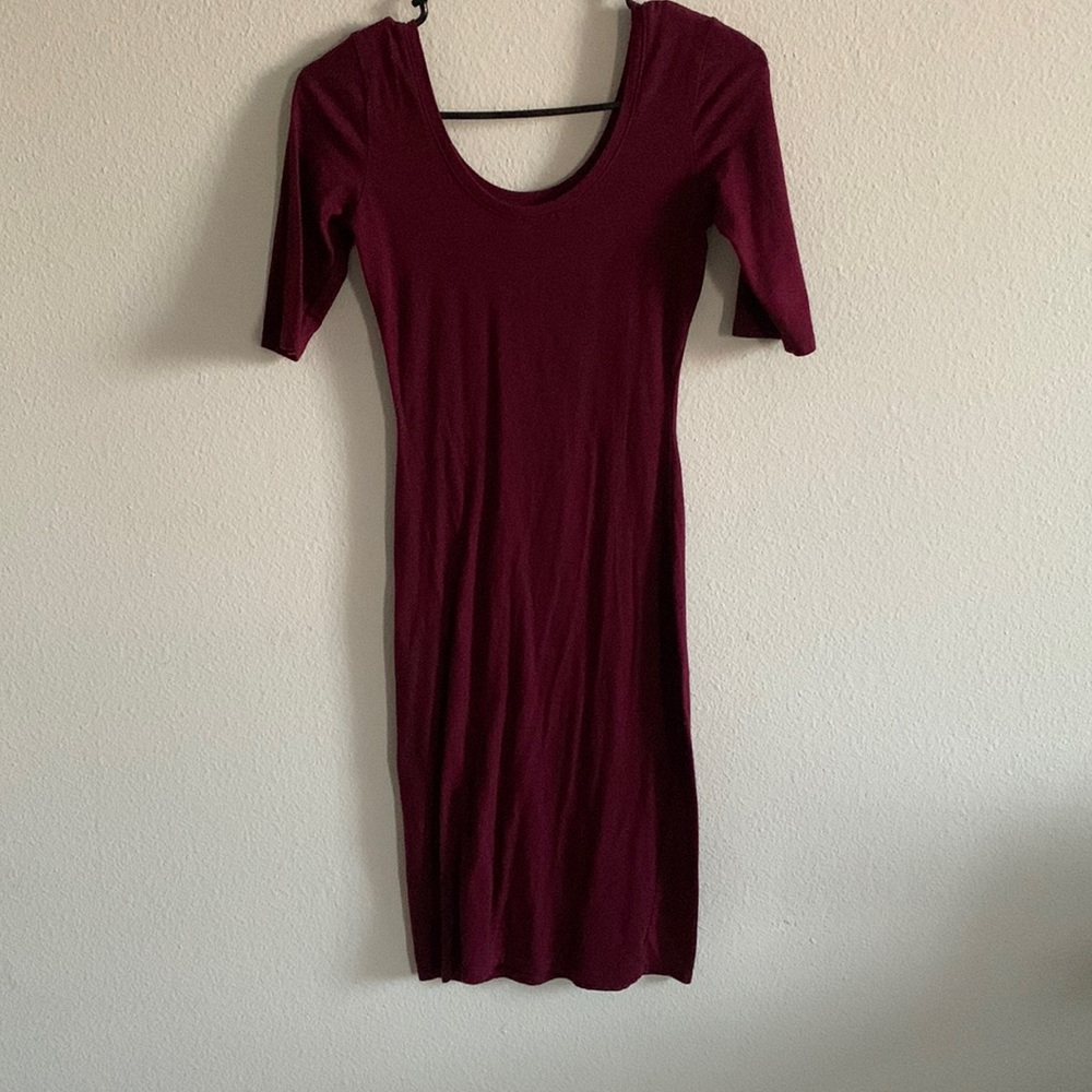 Maroon Midi Basic Dress
